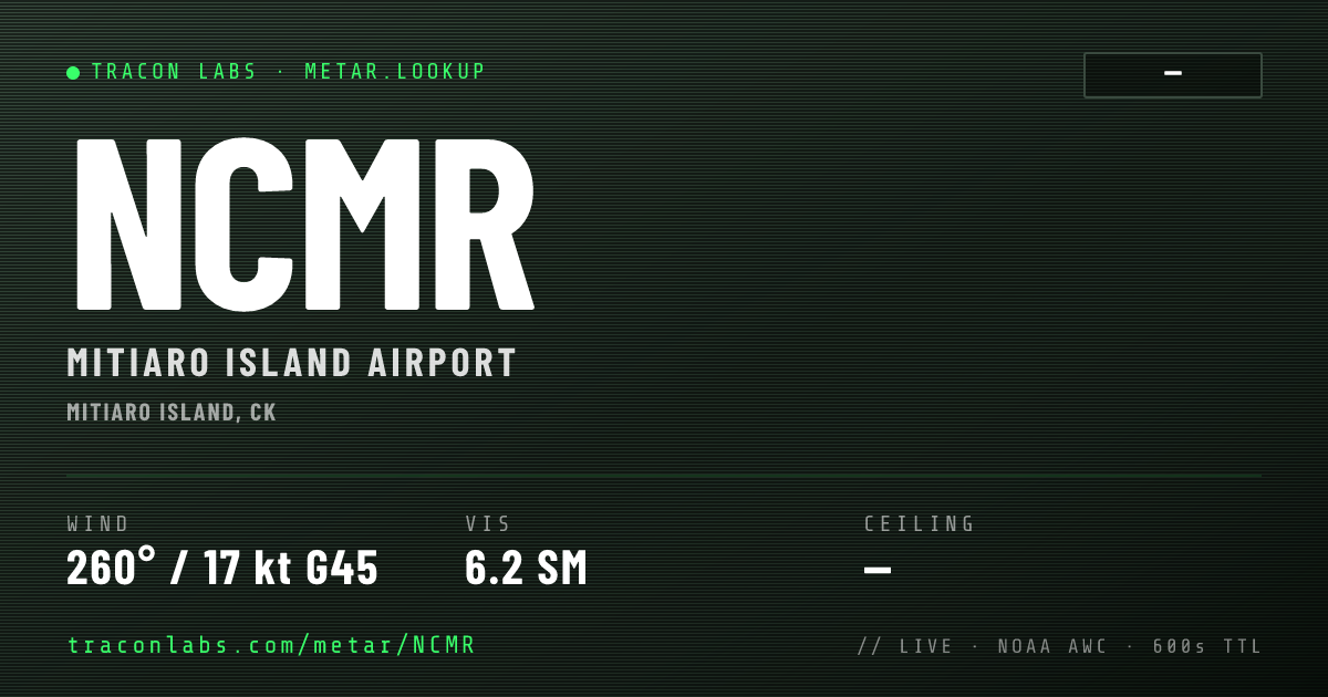 NCMR METAR — Mitiaro Island Airport